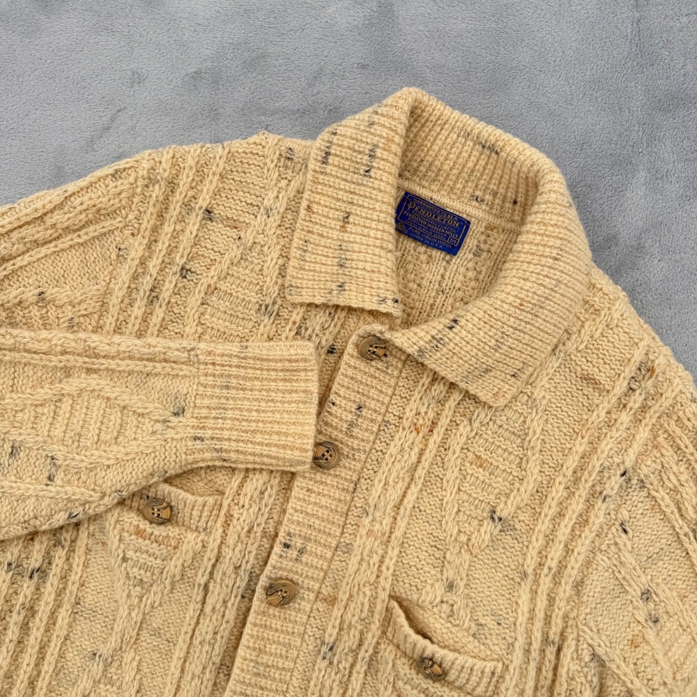 Vintage 70's ‎ Pendleton Wool Cardigan Sweater Cable Knit Womens M Made in USA